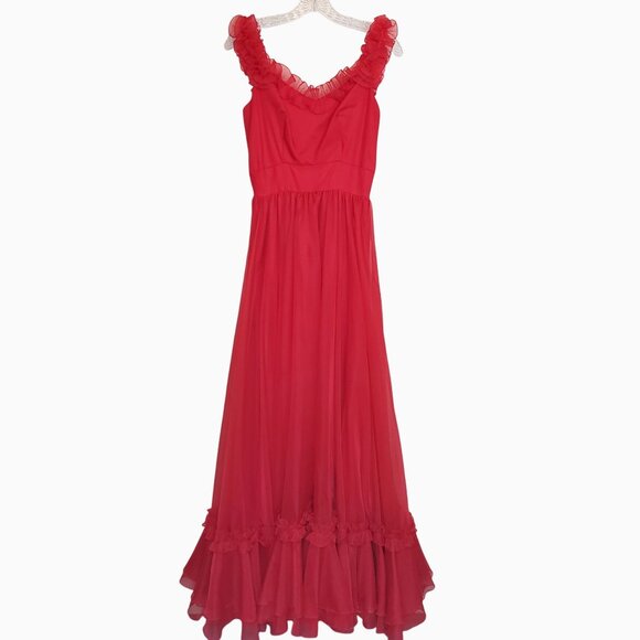 Vintage red ruffled prom dress, unbranded - Picture 1 of 11